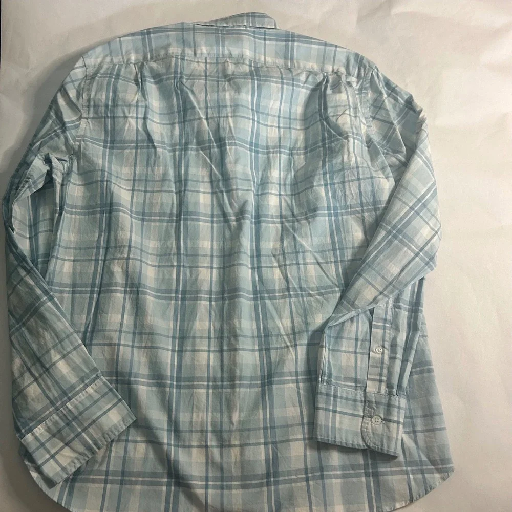 J.Crew Mens XL Slim Flex Washed Plaid Button‎ Down Shirt Blue White